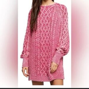 Free People Rose Pink Cable Knit Sweater Dress